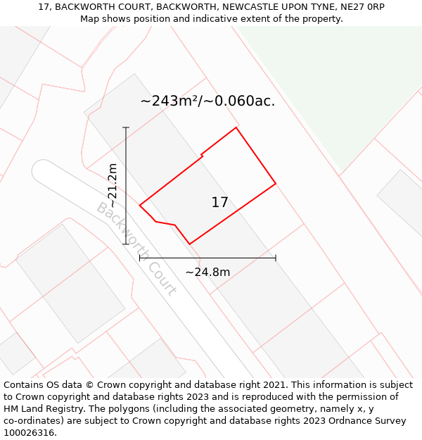 17, BACKWORTH COURT, BACKWORTH, NEWCASTLE UPON TYNE, NE27 0RP: Plot and title map