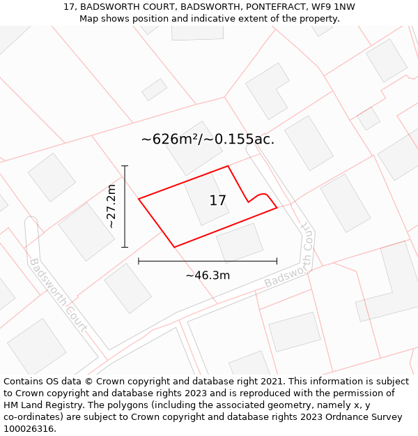 17, BADSWORTH COURT, BADSWORTH, PONTEFRACT, WF9 1NW: Plot and title map