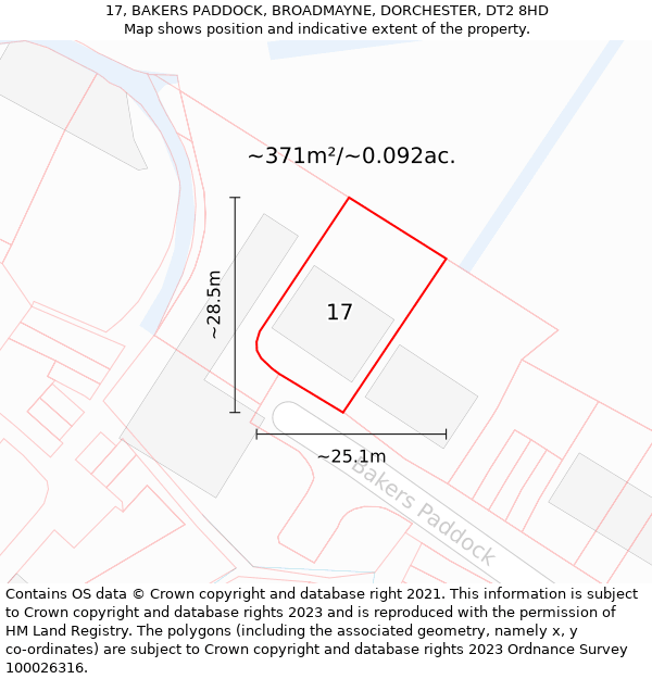 17, BAKERS PADDOCK, BROADMAYNE, DORCHESTER, DT2 8HD: Plot and title map