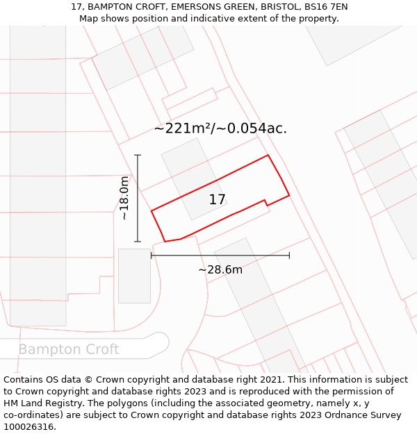 17, BAMPTON CROFT, EMERSONS GREEN, BRISTOL, BS16 7EN: Plot and title map