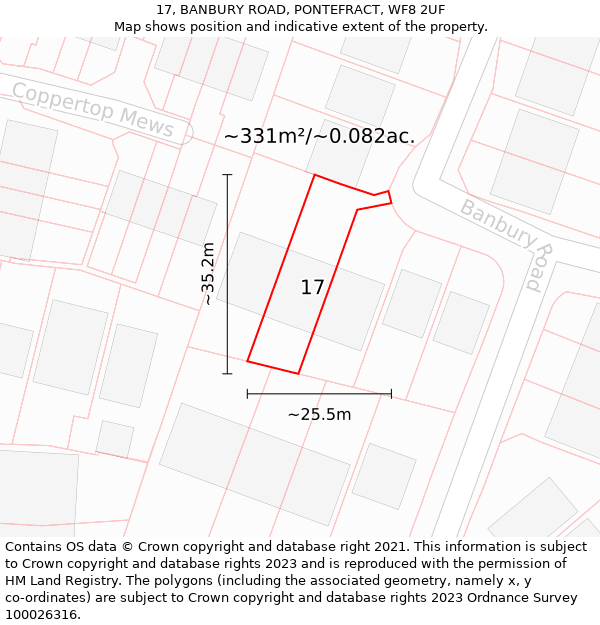 17, BANBURY ROAD, PONTEFRACT, WF8 2UF: Plot and title map