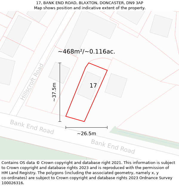 17, BANK END ROAD, BLAXTON, DONCASTER, DN9 3AP: Plot and title map