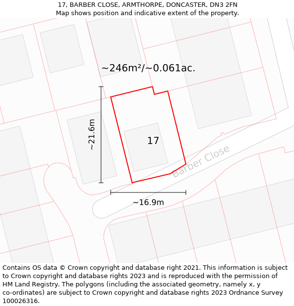 17, BARBER CLOSE, ARMTHORPE, DONCASTER, DN3 2FN: Plot and title map