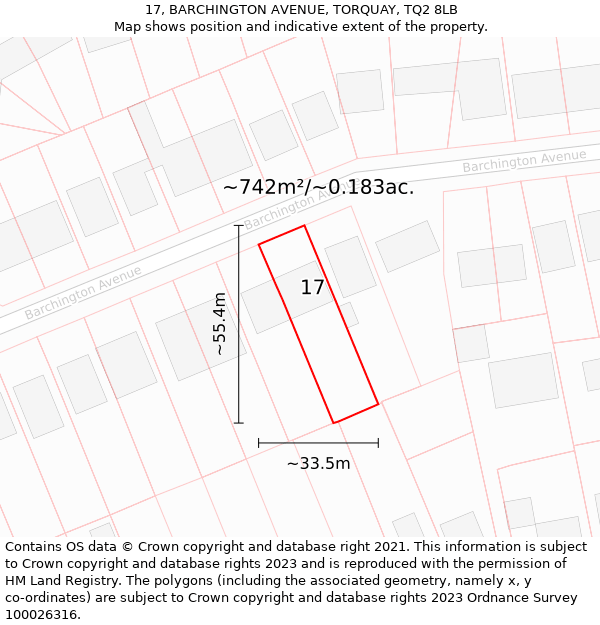 17, BARCHINGTON AVENUE, TORQUAY, TQ2 8LB: Plot and title map