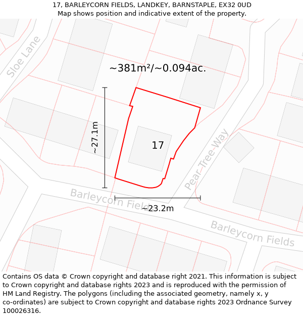 17, BARLEYCORN FIELDS, LANDKEY, BARNSTAPLE, EX32 0UD: Plot and title map