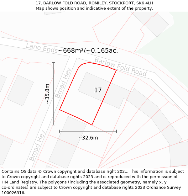 17, BARLOW FOLD ROAD, ROMILEY, STOCKPORT, SK6 4LH: Plot and title map