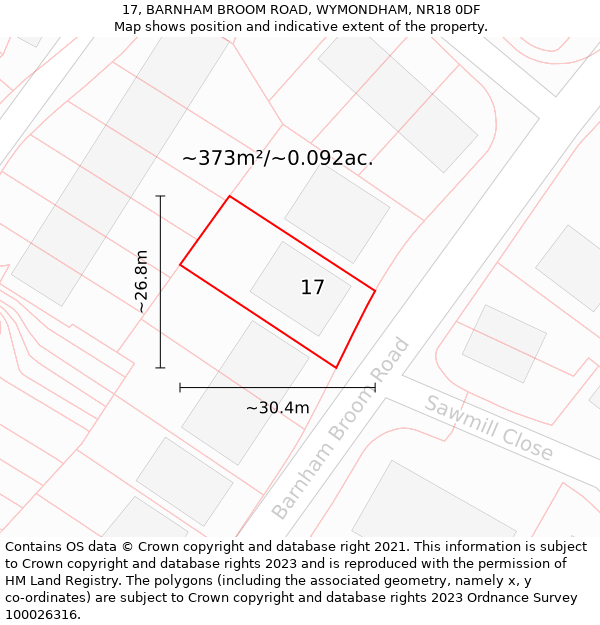 17, BARNHAM BROOM ROAD, WYMONDHAM, NR18 0DF: Plot and title map