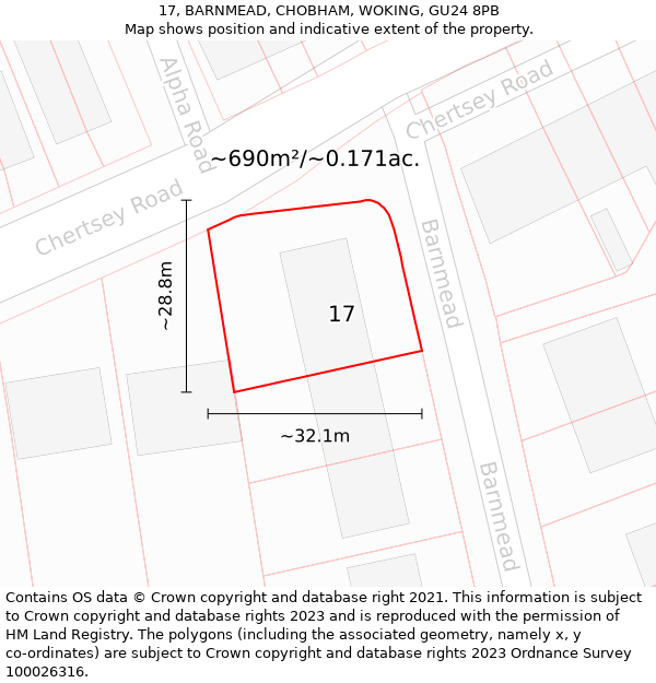 17, BARNMEAD, CHOBHAM, WOKING, GU24 8PB: Plot and title map