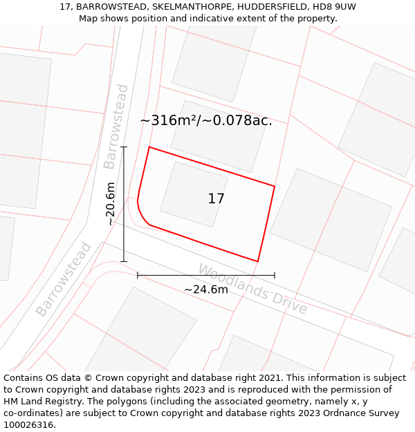 17, BARROWSTEAD, SKELMANTHORPE, HUDDERSFIELD, HD8 9UW: Plot and title map