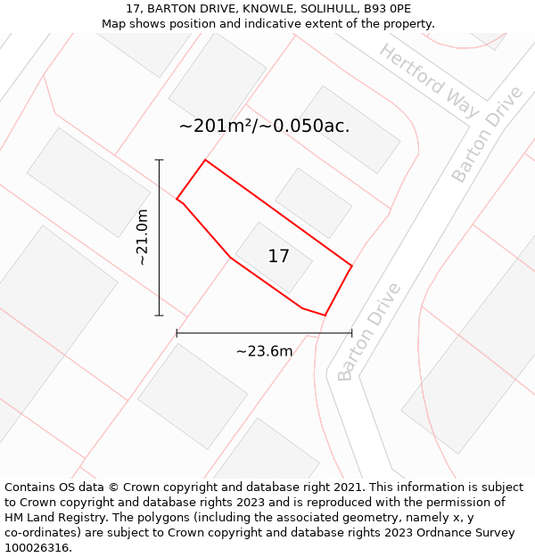 17, BARTON DRIVE, KNOWLE, SOLIHULL, B93 0PE: Plot and title map