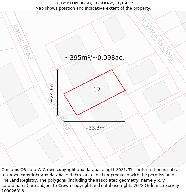 17, BARTON ROAD, TORQUAY, TQ1 4DP: Plot and title map