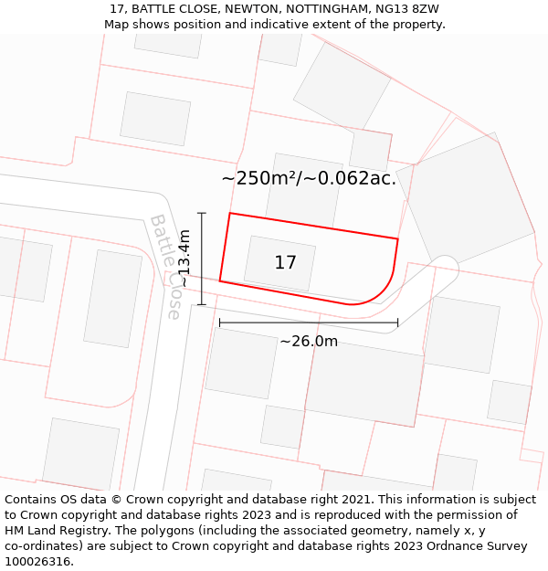 17, BATTLE CLOSE, NEWTON, NOTTINGHAM, NG13 8ZW: Plot and title map