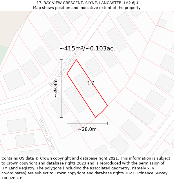 17, BAY VIEW CRESCENT, SLYNE, LANCASTER, LA2 6JU: Plot and title map