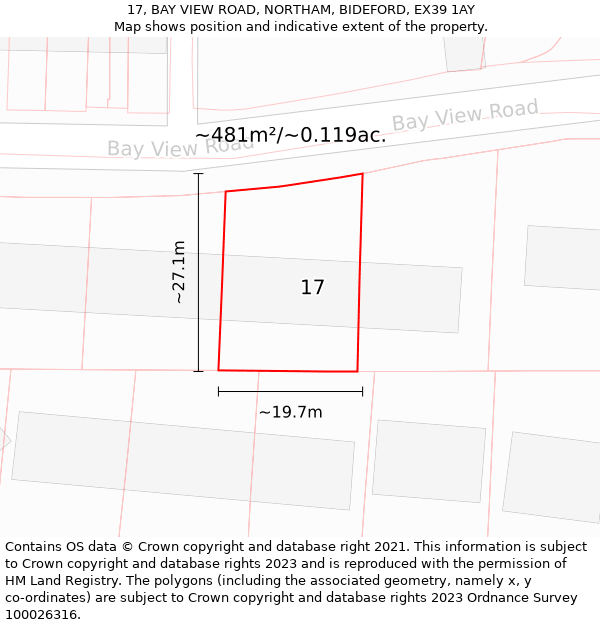 17, BAY VIEW ROAD, NORTHAM, BIDEFORD, EX39 1AY: Plot and title map