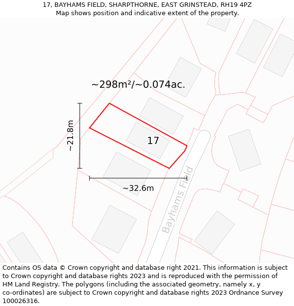 17, BAYHAMS FIELD, SHARPTHORNE, EAST GRINSTEAD, RH19 4PZ: Plot and title map