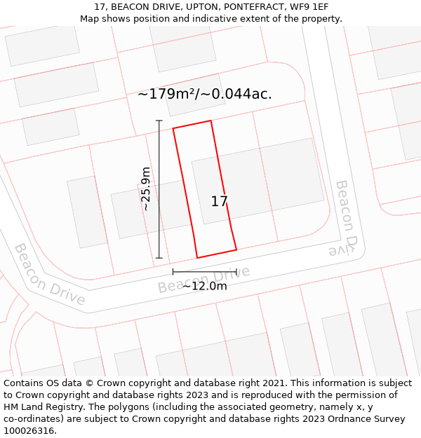 17, BEACON DRIVE, UPTON, PONTEFRACT, WF9 1EF: Plot and title map