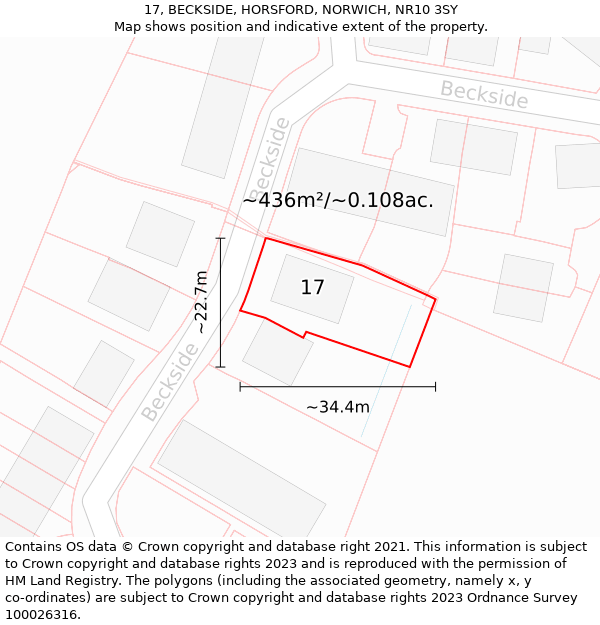 17, BECKSIDE, HORSFORD, NORWICH, NR10 3SY: Plot and title map