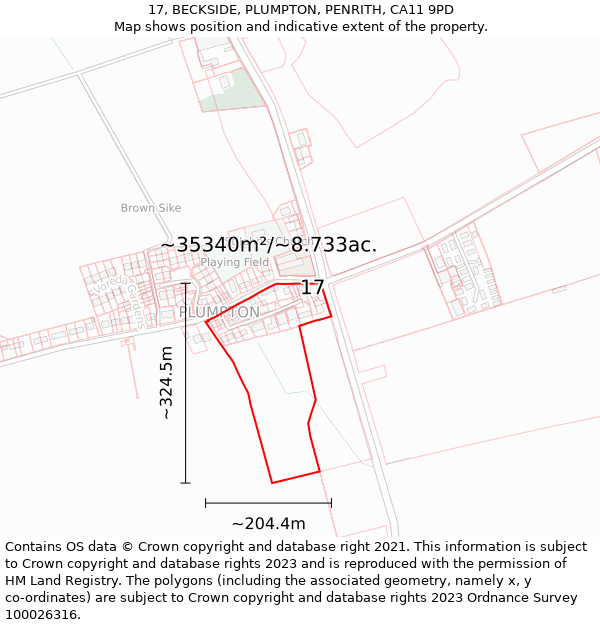 17, BECKSIDE, PLUMPTON, PENRITH, CA11 9PD: Plot and title map