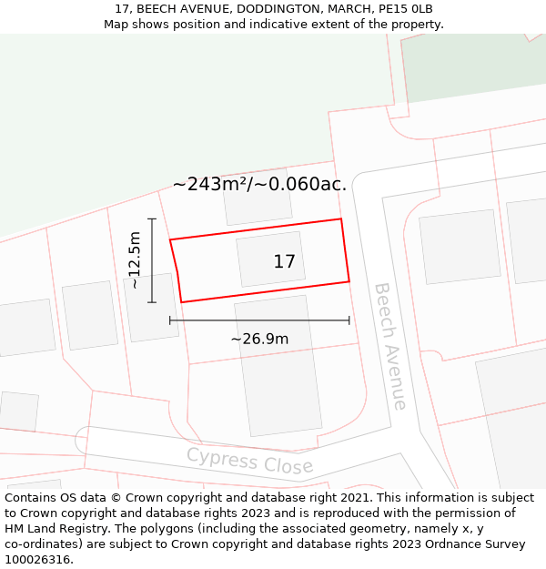 17, BEECH AVENUE, DODDINGTON, MARCH, PE15 0LB: Plot and title map