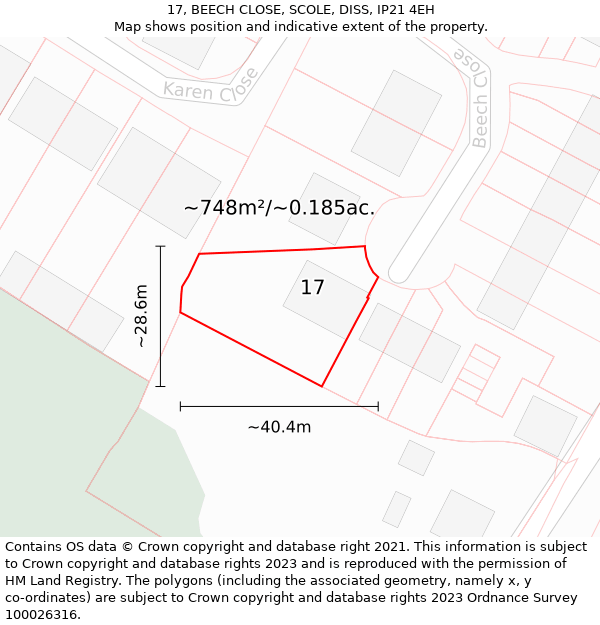 17, BEECH CLOSE, SCOLE, DISS, IP21 4EH: Plot and title map