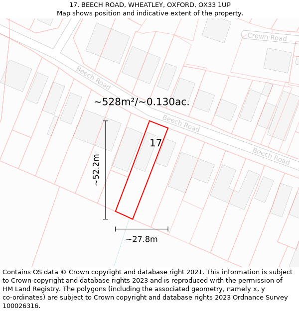 17, BEECH ROAD, WHEATLEY, OXFORD, OX33 1UP: Plot and title map