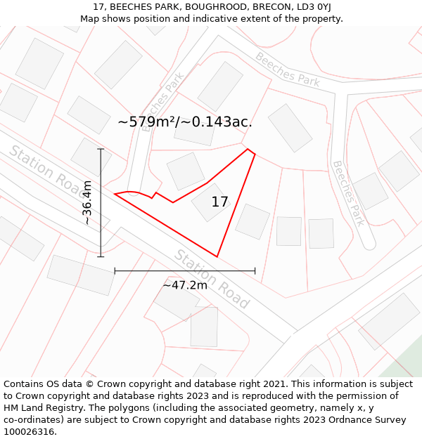 17, BEECHES PARK, BOUGHROOD, BRECON, LD3 0YJ: Plot and title map