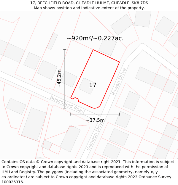 17, BEECHFIELD ROAD, CHEADLE HULME, CHEADLE, SK8 7DS: Plot and title map