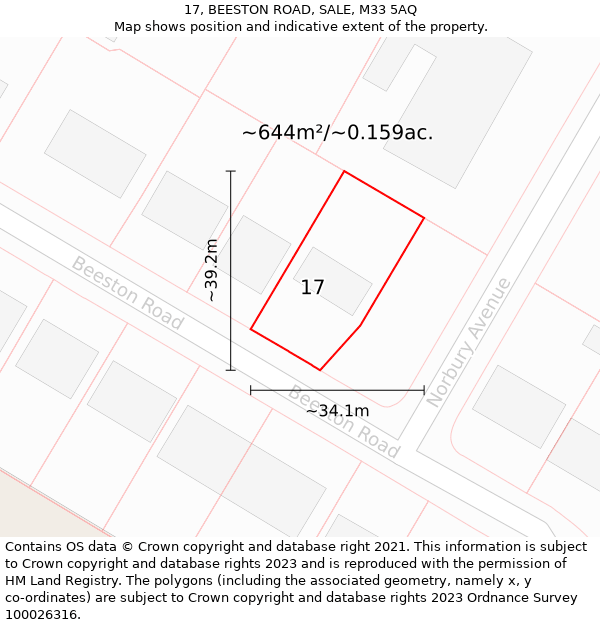 17, BEESTON ROAD, SALE, M33 5AQ: Plot and title map