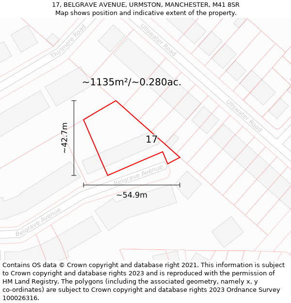 17, BELGRAVE AVENUE, URMSTON, MANCHESTER, M41 8SR: Plot and title map