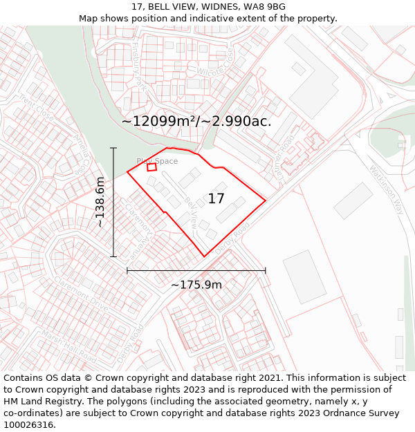 17, BELL VIEW, WIDNES, WA8 9BG: Plot and title map