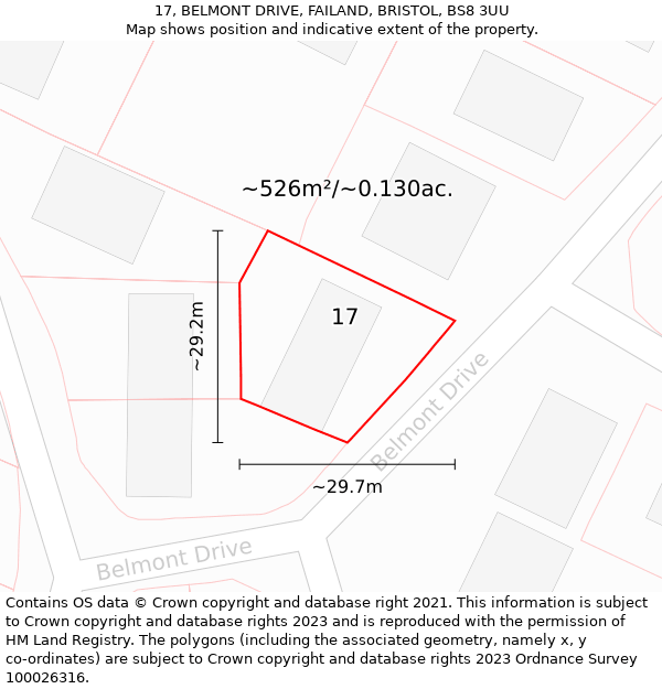 17, BELMONT DRIVE, FAILAND, BRISTOL, BS8 3UU: Plot and title map