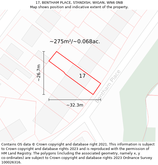17, BENTHAM PLACE, STANDISH, WIGAN, WN6 0NB: Plot and title map