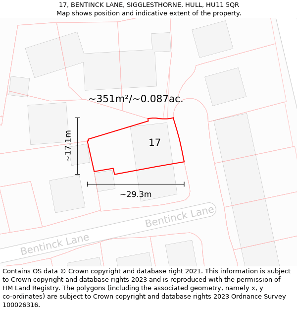 17, BENTINCK LANE, SIGGLESTHORNE, HULL, HU11 5QR: Plot and title map