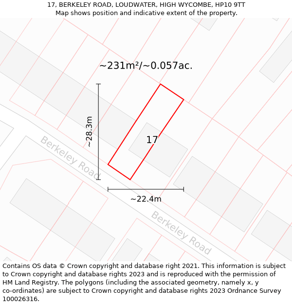 17, BERKELEY ROAD, LOUDWATER, HIGH WYCOMBE, HP10 9TT: Plot and title map