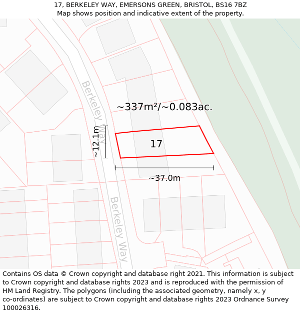 17, BERKELEY WAY, EMERSONS GREEN, BRISTOL, BS16 7BZ: Plot and title map