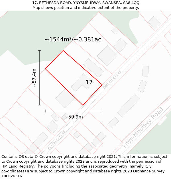 17, BETHESDA ROAD, YNYSMEUDWY, SWANSEA, SA8 4QQ: Plot and title map