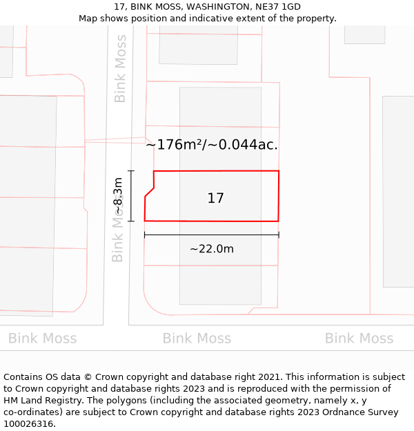 17, BINK MOSS, WASHINGTON, NE37 1GD: Plot and title map