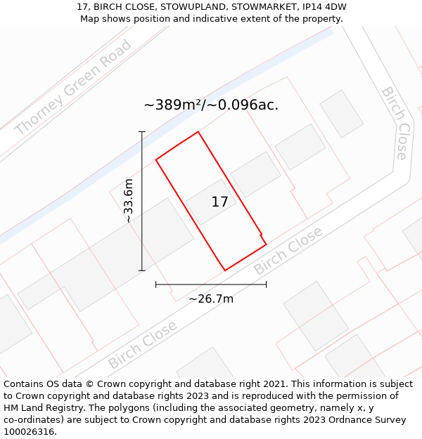 17, BIRCH CLOSE, STOWUPLAND, STOWMARKET, IP14 4DW: Plot and title map