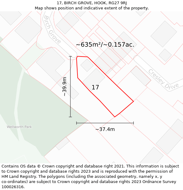 17, BIRCH GROVE, HOOK, RG27 9RJ: Plot and title map