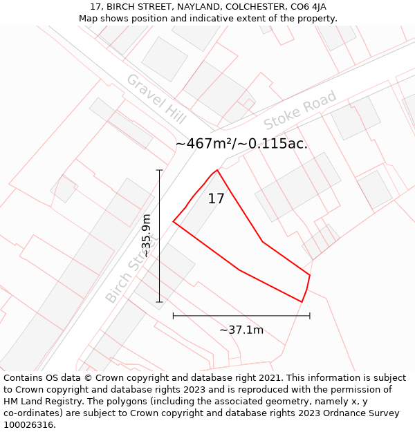 17, BIRCH STREET, NAYLAND, COLCHESTER, CO6 4JA: Plot and title map