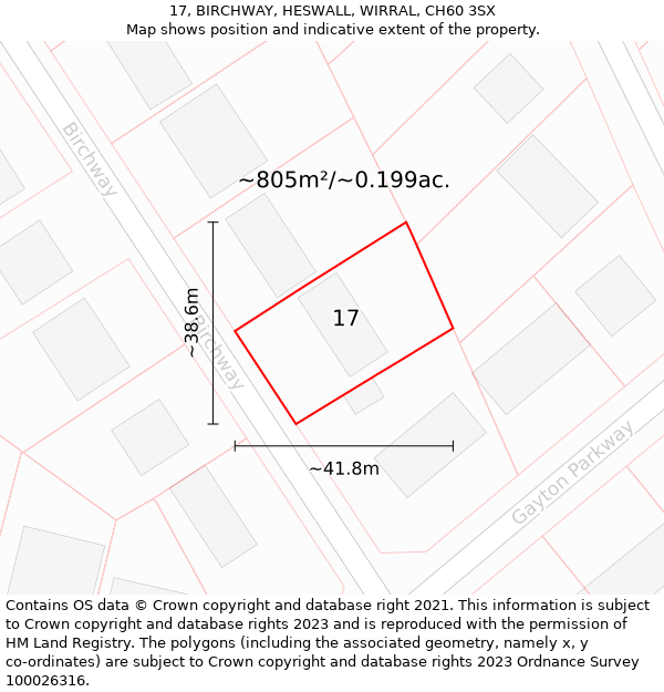 17, BIRCHWAY, HESWALL, WIRRAL, CH60 3SX: Plot and title map