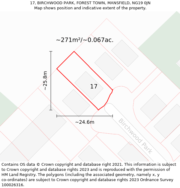 17, BIRCHWOOD PARK, FOREST TOWN, MANSFIELD, NG19 0JN: Plot and title map