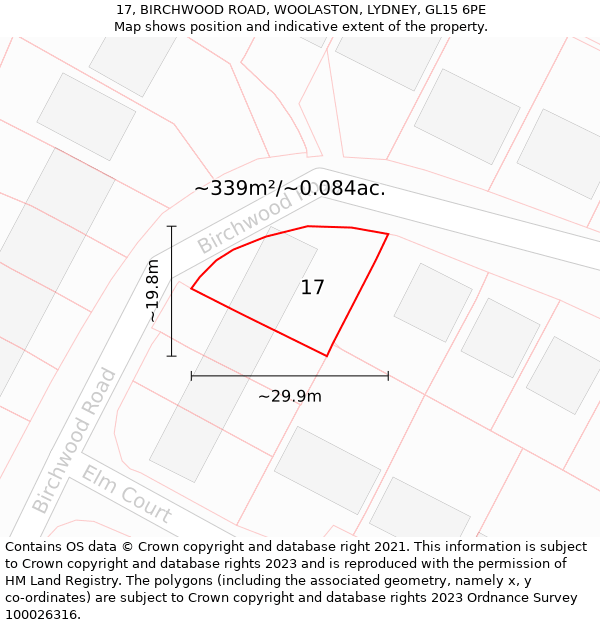 17, BIRCHWOOD ROAD, WOOLASTON, LYDNEY, GL15 6PE: Plot and title map