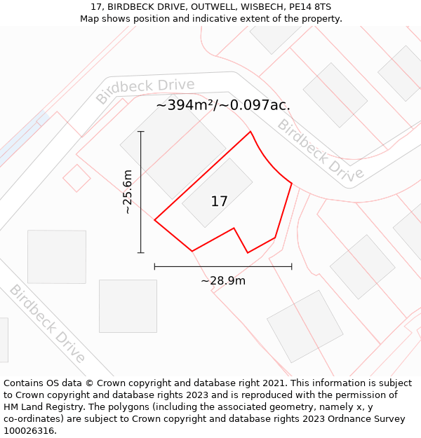 17, BIRDBECK DRIVE, OUTWELL, WISBECH, PE14 8TS: Plot and title map