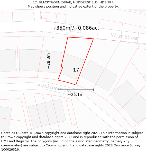 17, BLACKTHORN DRIVE, HUDDERSFIELD, HD3 3RR: Plot and title map