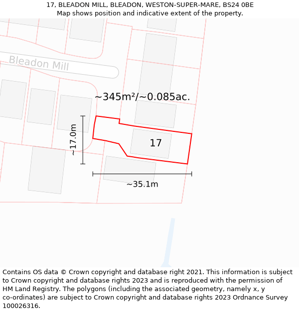 17, BLEADON MILL, BLEADON, WESTON-SUPER-MARE, BS24 0BE: Plot and title map