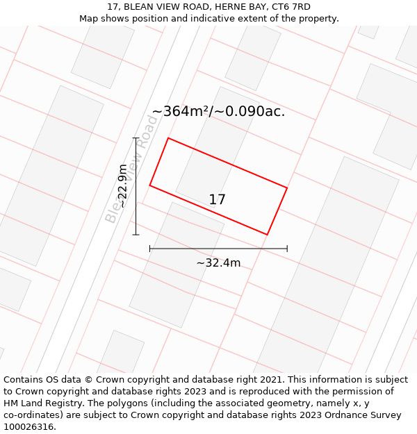 17, BLEAN VIEW ROAD, HERNE BAY, CT6 7RD: Plot and title map