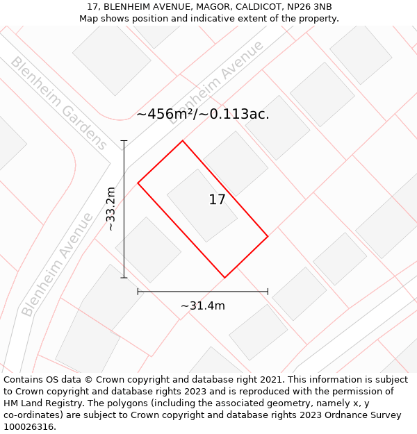 17, BLENHEIM AVENUE, MAGOR, CALDICOT, NP26 3NB: Plot and title map