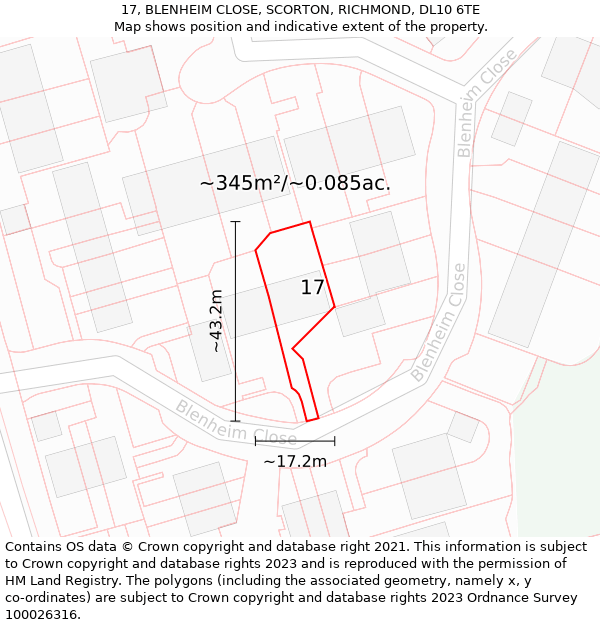 17, BLENHEIM CLOSE, SCORTON, RICHMOND, DL10 6TE: Plot and title map