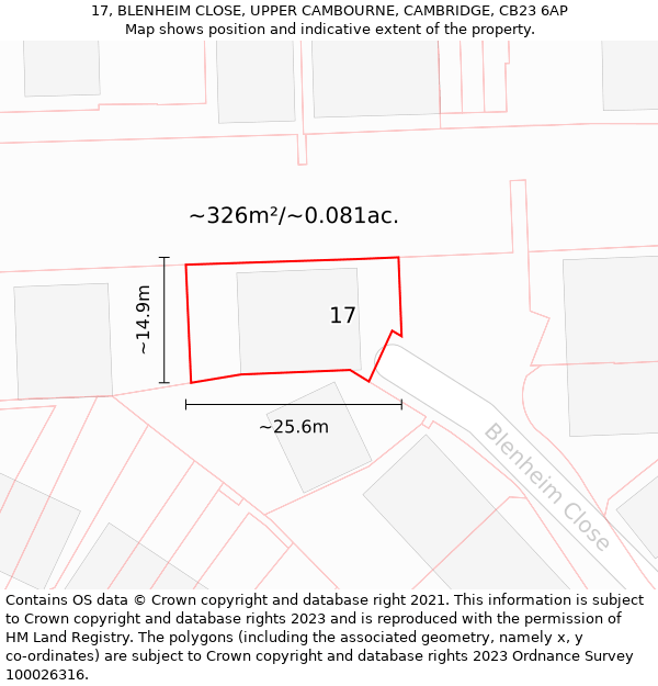 17, BLENHEIM CLOSE, UPPER CAMBOURNE, CAMBRIDGE, CB23 6AP: Plot and title map